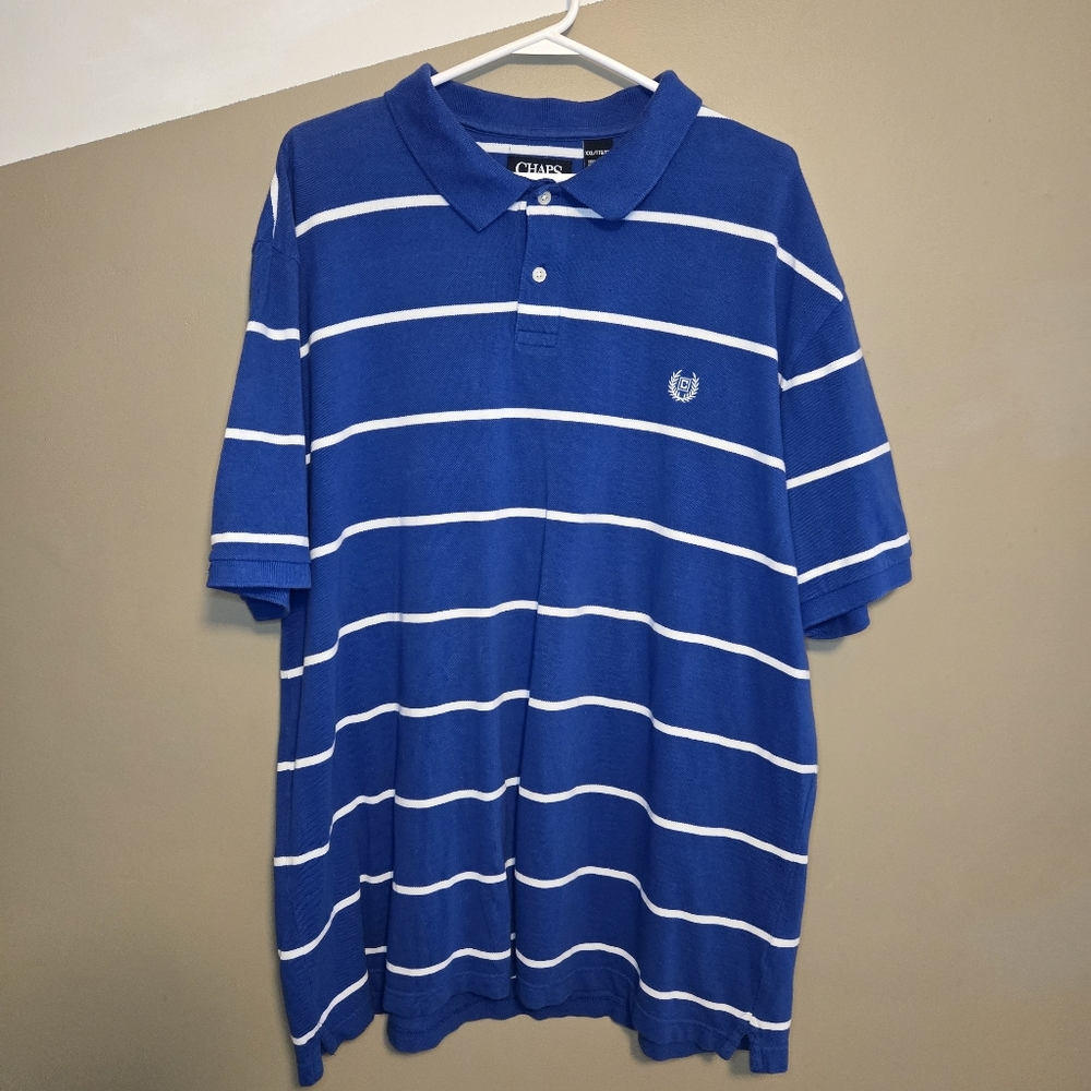 Chaps By Ralph Lauren Men's Stretch Polo Shirt Size XXL Royal Blue White Stripes